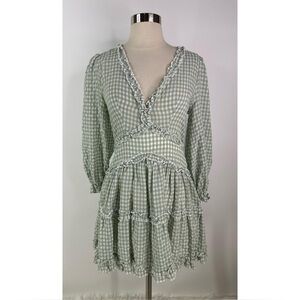 Mable Gingham Ruffle V-Neck Long Sleeve Mini Dress